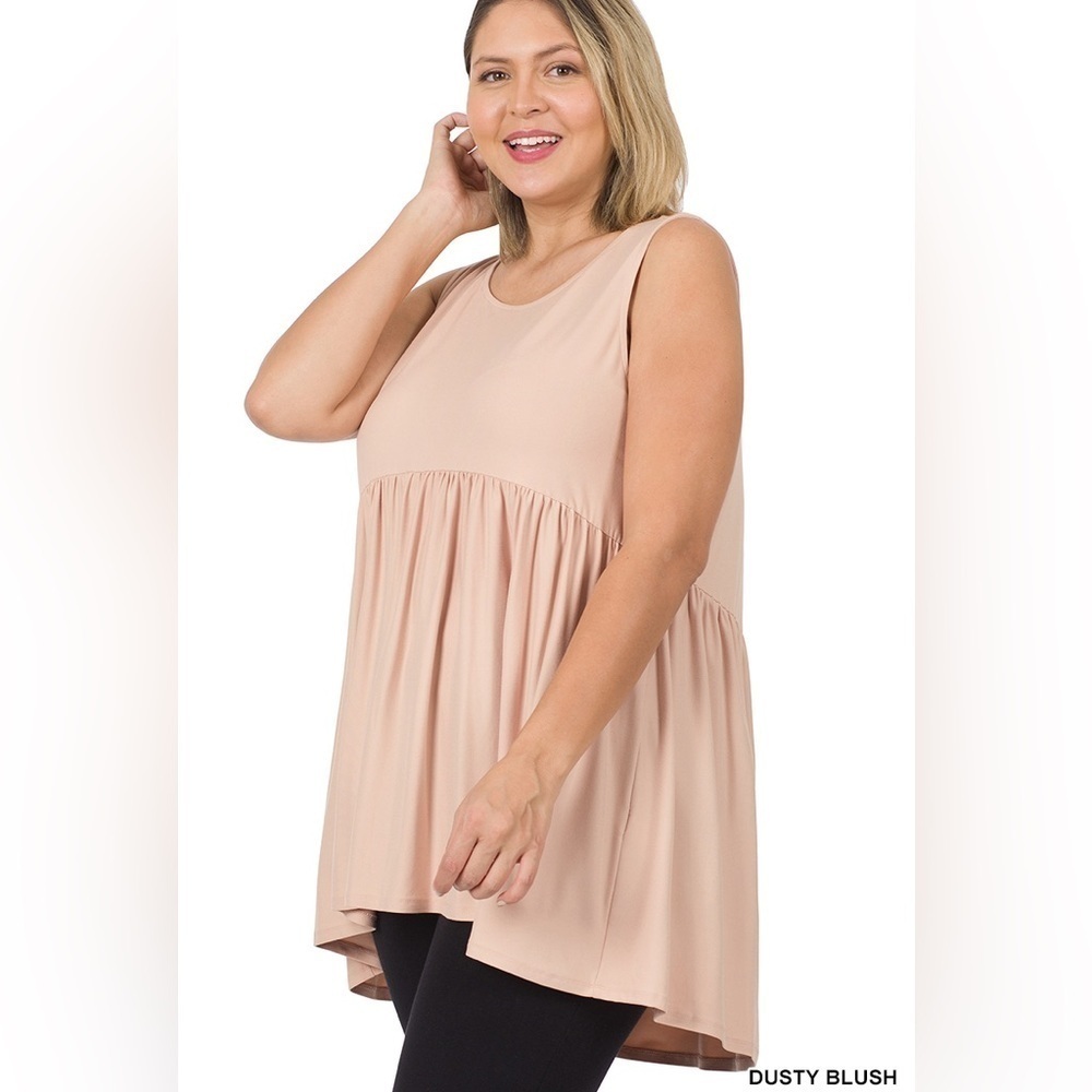 ZENANA PLUS BRUSHED DTY SLEEVELESS EMPIRE WAIST SHIRRING